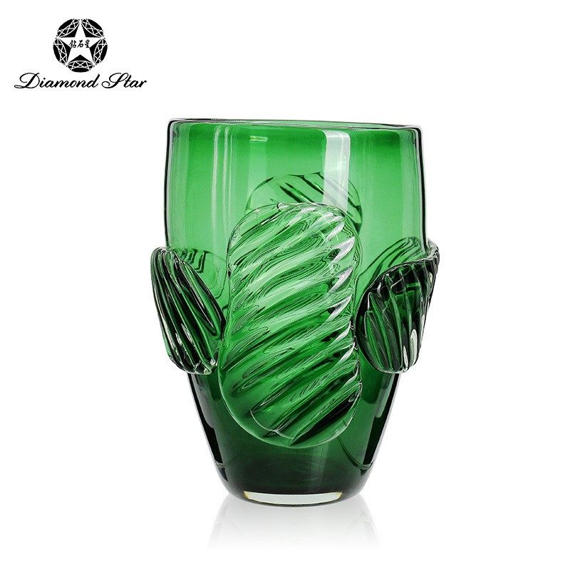 钻石星绿色玻璃花瓶大口径热粘创意插花器批发高级感软装花瓶花盆
