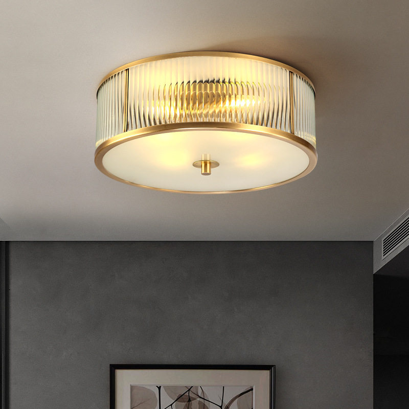 美式卧室吸顶灯 轻奢房间创意全铜现代简约圆形个性温馨大气灯具