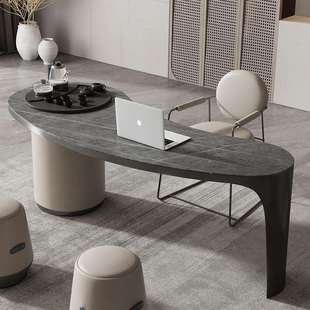 极简书房书桌茶台一体现代简约设计师阳台 轻奢茶桌意式