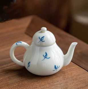 玩物尚置手绘蝴蝶兰小茶壶高档家用茶具防烫手抓壶过滤泡茶壶单壶
