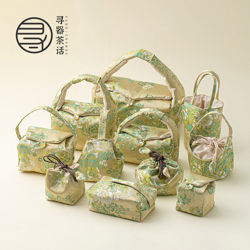 织锦布艺新中式刺绣茶事包便携收纳袋旅行户外茶具手提包,餐饮具,茶包袋,淘宝优惠券,粉丝福利购,淘宝优惠卷