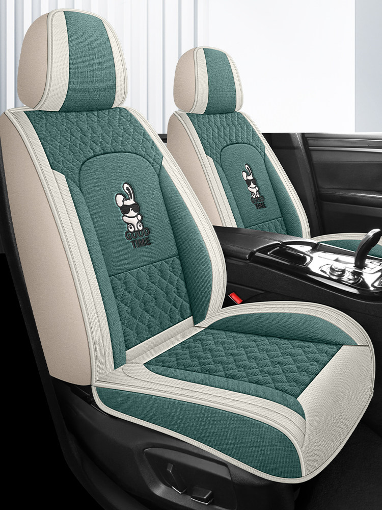 卡通亚麻汽车坐垫2025新四季通用全包皮革座套织物座垫夏季透气