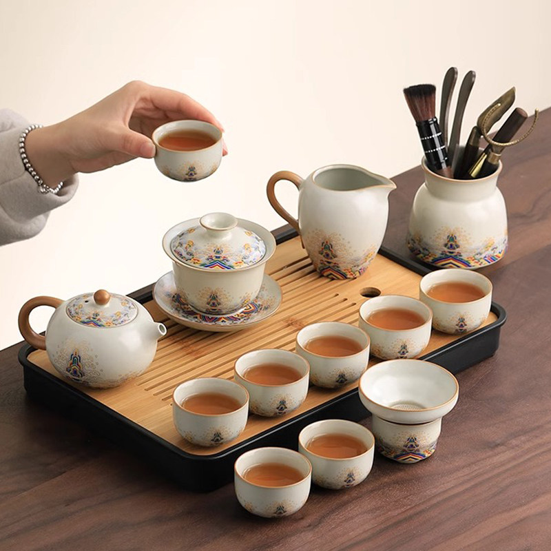 汝窑功夫茶具套组家用高档办公室陶瓷茶壶盖碗茶杯整套礼盒装送礼