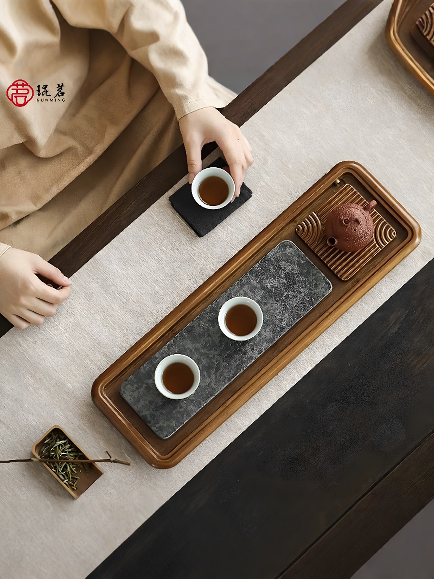 黑金石茶盘家用高档矩形干茶桌排水重竹茶盘功夫茶具茶海,餐饮具,茶盘,淘宝优惠券,粉丝福利购,淘宝优惠卷