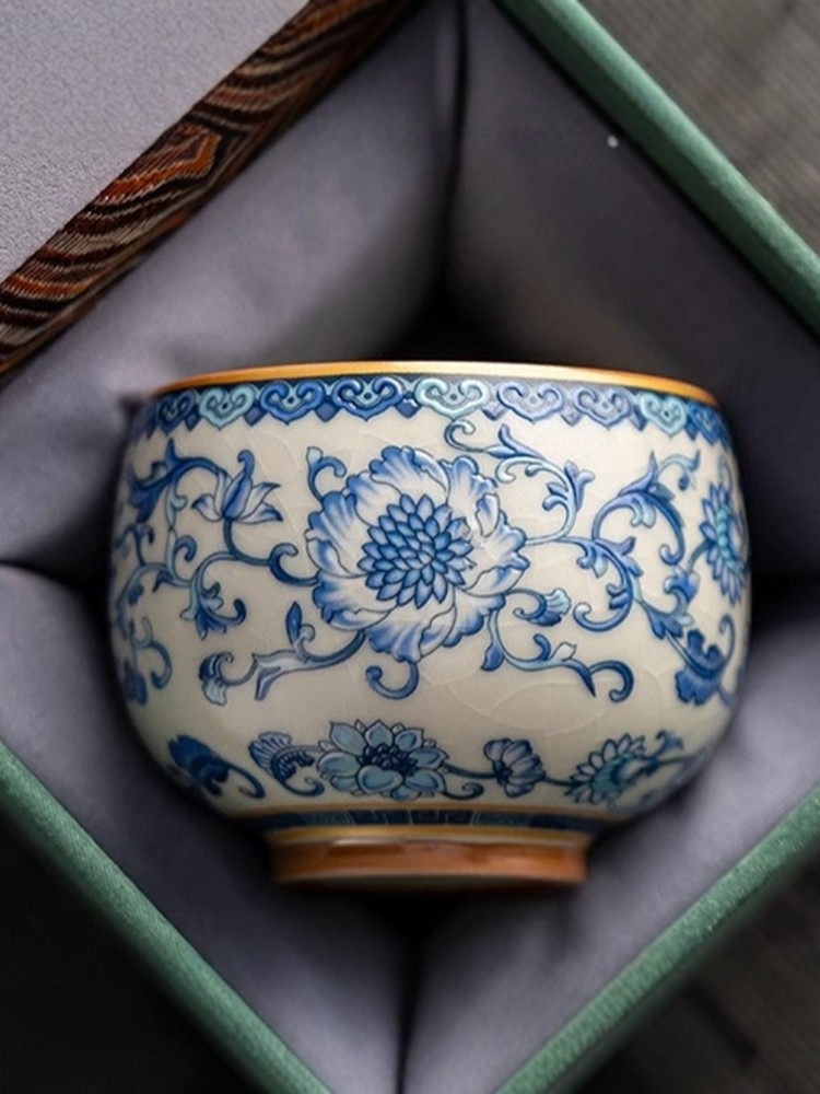 汝窑主人杯青花瓷茶杯个人专用茶盏高档家用品茗杯喝茶单杯礼盒装,餐饮具,茶杯,淘宝优惠券,粉丝福利购,淘宝优惠卷