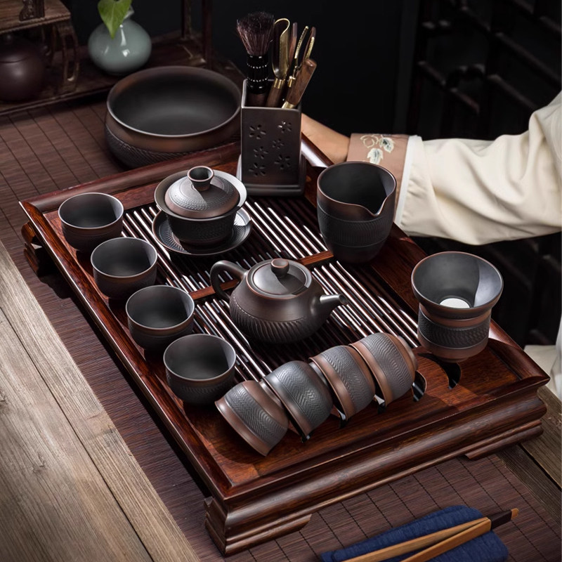 紫陶功夫茶具套装轻奢高档家用紫砂侧把泡茶壶盖碗茶杯泡茶器整套