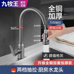 九牧王全铜厨房冷热水龙头抽拉式家用冷热水洗菜盆水槽洗衣池阳台