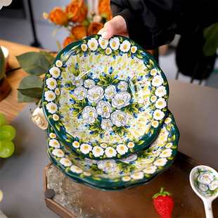 高档 浅茉深圆盘子家用8.5英寸大号陶瓷菜盘深盘2025新款 兮房