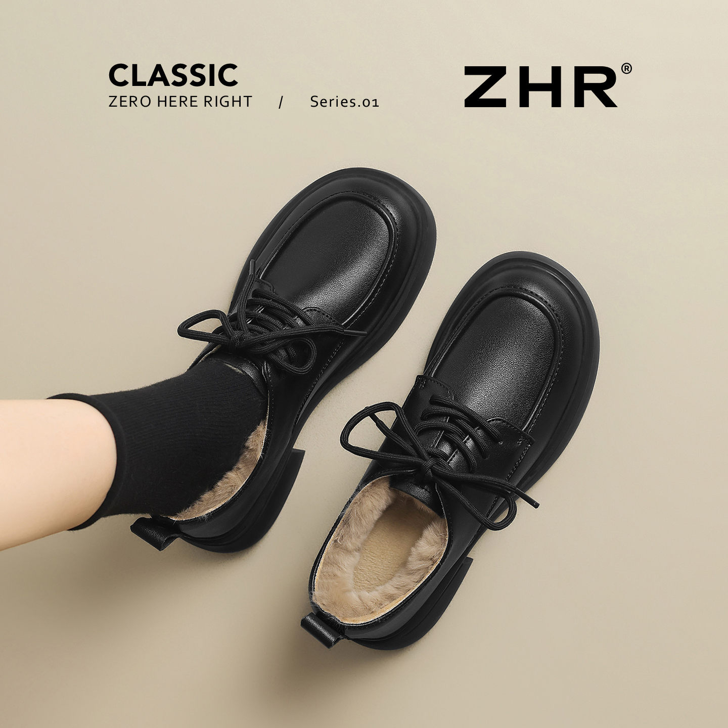 ZHR/则则英伦风厚底加绒乐福鞋