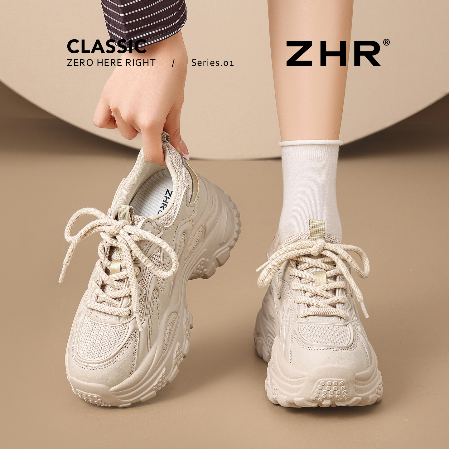 ZHR加绒内增高老爹鞋女