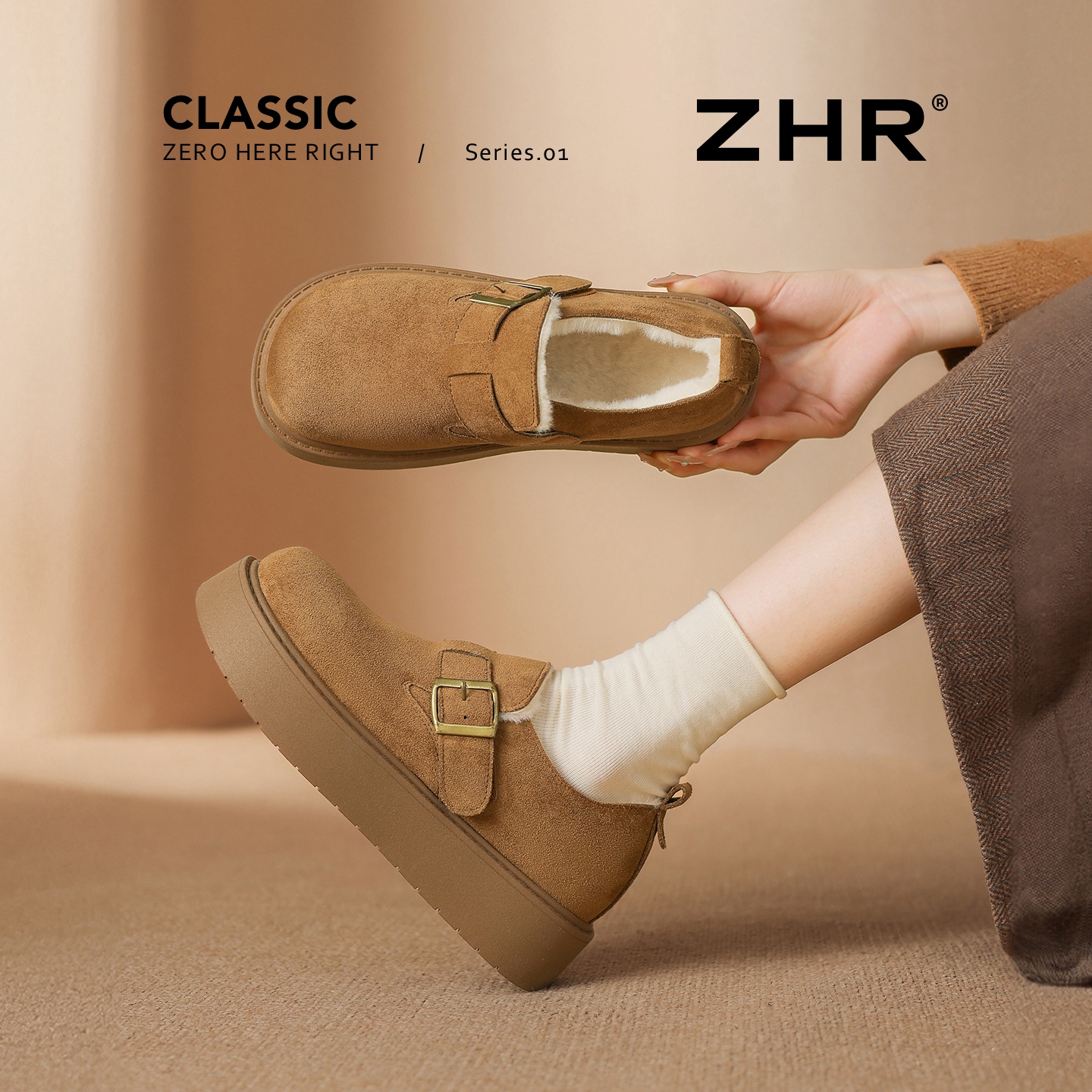 ZHR加绒勃肯鞋圆头保暖雪地靴