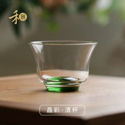 禾器玻璃小茶杯晶彩清杯个人专用主人杯功夫茶大号品茗杯高档单杯