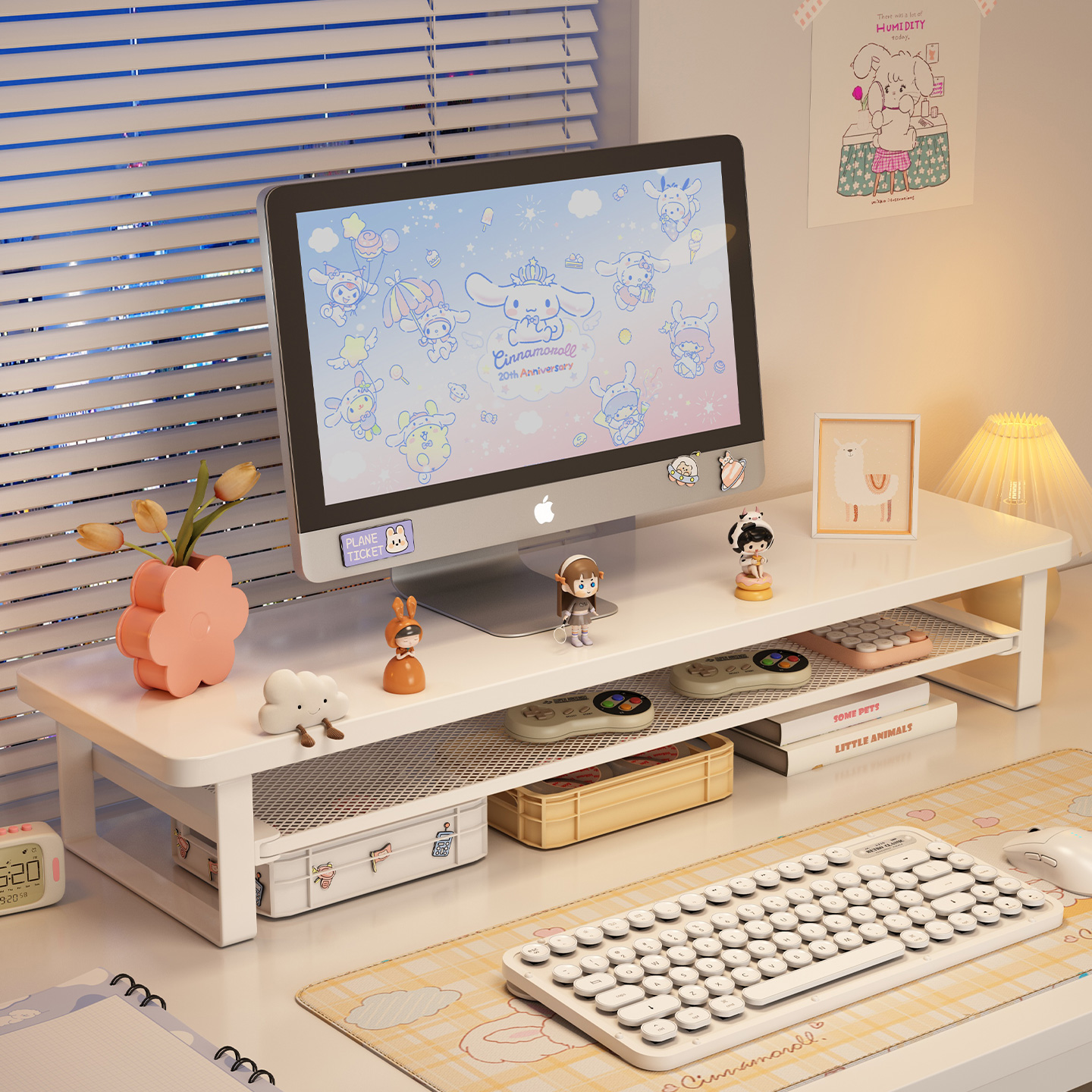 台式电脑增高架办公室奶油风桌面置物架笔记本电脑支撑收纳架托架