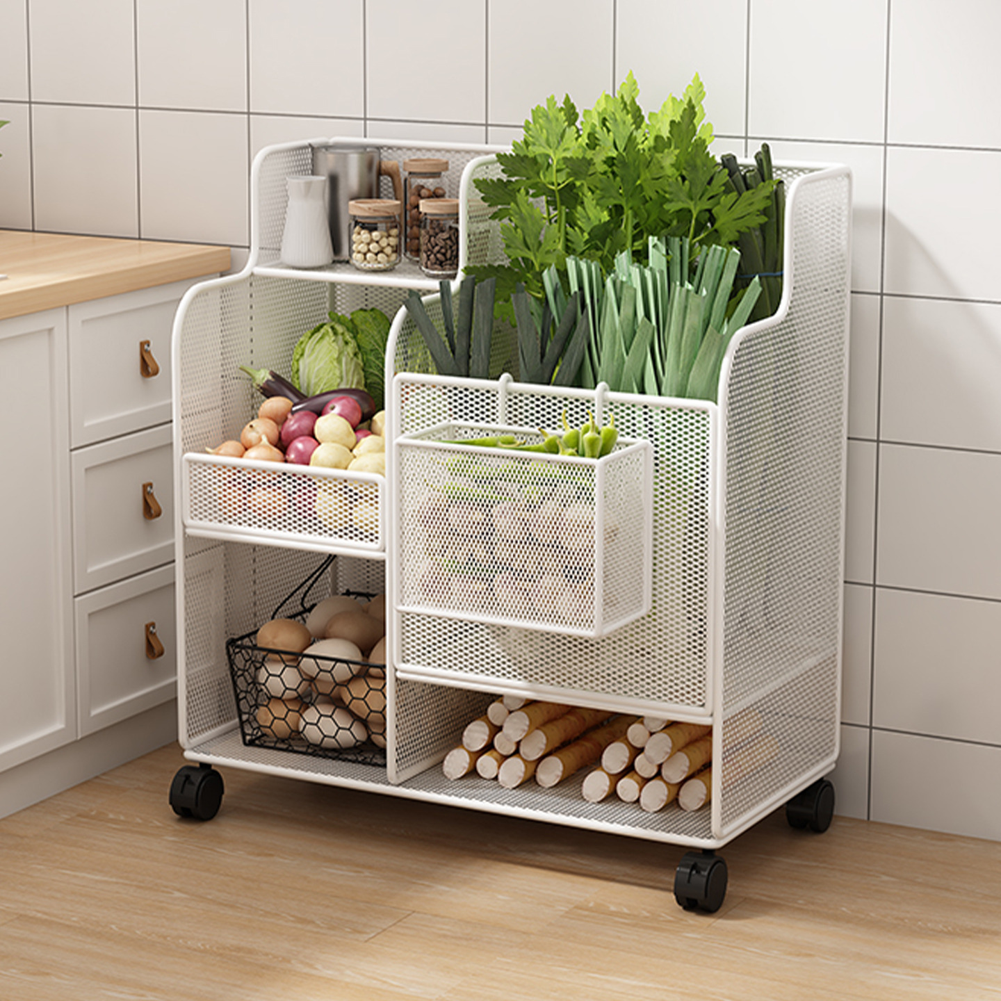 厨房置物架水果放蔬菜篮子收纳筐家用葱姜蒜架子可移动多功能菜架