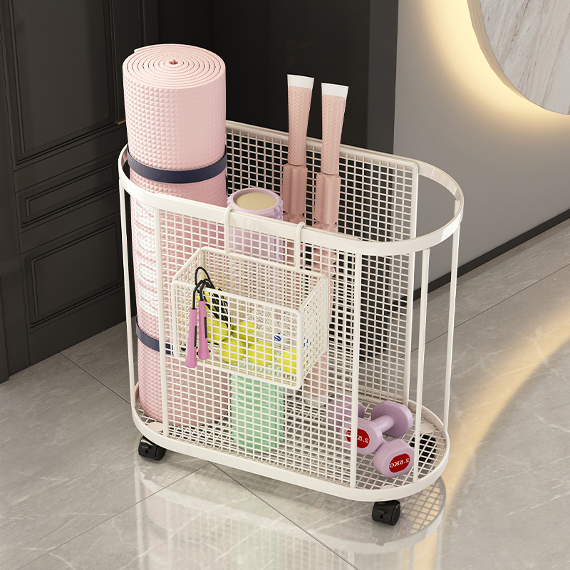 家用健身运动器材瑜珈垫可移动收纳筐篮球羽毛球哑铃夹缝置物架子