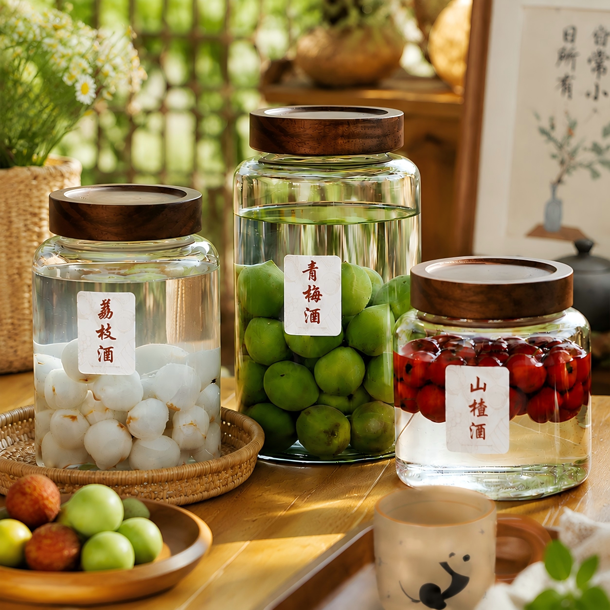 高硼硅玻璃耐热泡酒瓶酿酒罐蜂蜜青梅果酒杨梅专用密封罐相思木盖