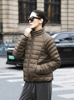 【知喜ziJoy】秋冬百搭保暖时尚显瘦灰咖色白鹅绒立领排骨羽绒服