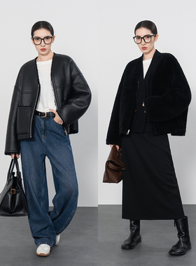 2025春季新款皮毛一体纯羊毛外套女冬季加厚小个子双面穿黑色皮衣