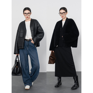 2025春季新款皮毛一体纯羊毛外套女冬季加厚小个子双面穿黑色皮衣