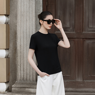 【知喜ziJoy】26春夏新款天丝绵羊毛短袖T恤女款透气修身纯色打底