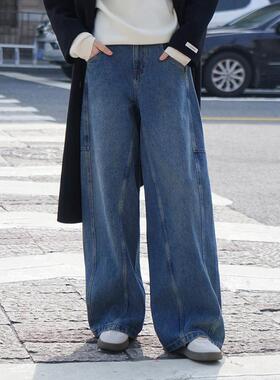 2026新款早春美式复古牛仔裤梨形身材弯刀女百搭原创阔腿拖地长裤