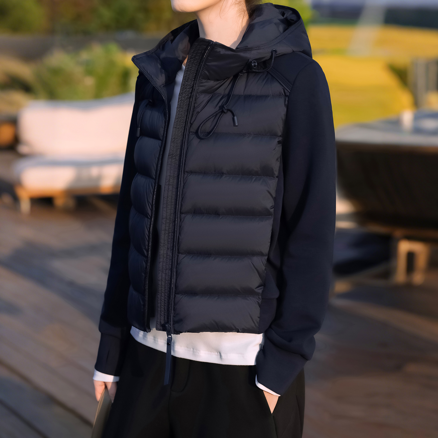 【知喜ziJoy】冬季2025新款拼接显瘦百搭保暖鸭绒藏青色羽绒服女