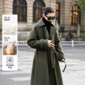 匹马棉桑蚕丝羊毛长款 知喜ziJoy 军绿色大衣秋冬简约百搭保暖