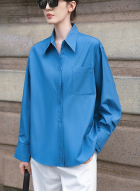 【知喜ziJoy】2026春季新款克莱因蓝廓形落肩袖纯棉衬衫通勤内搭