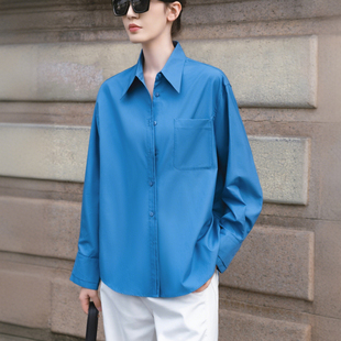 【知喜ziJoy】2026春季新款克莱因蓝廓形落肩袖纯棉衬衫通勤内搭