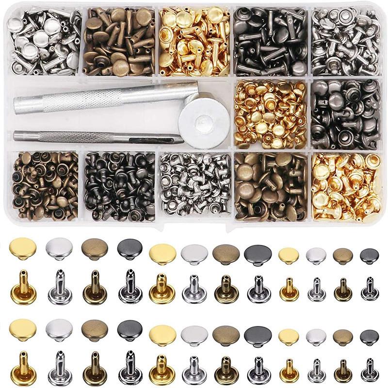 480套皮革铆钉+安装工具3种尺寸4种颜色双帽铆钉跨境DIY金属钮扣