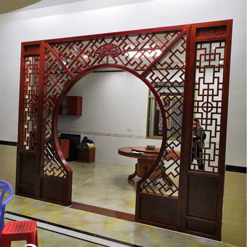 实木花格新中式客厅隔断月洞拱门博古架月亮门仿古屏风木格栅定制