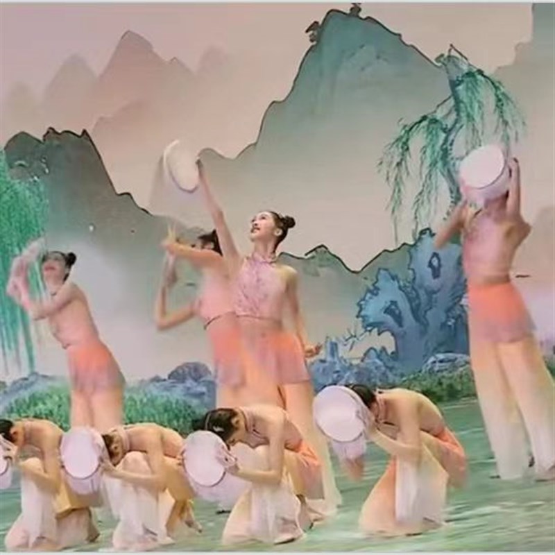 中国风艺考剧目群舞扇子舞蹈服装桃李杯鼓道具舞古典舞春嬉演出服