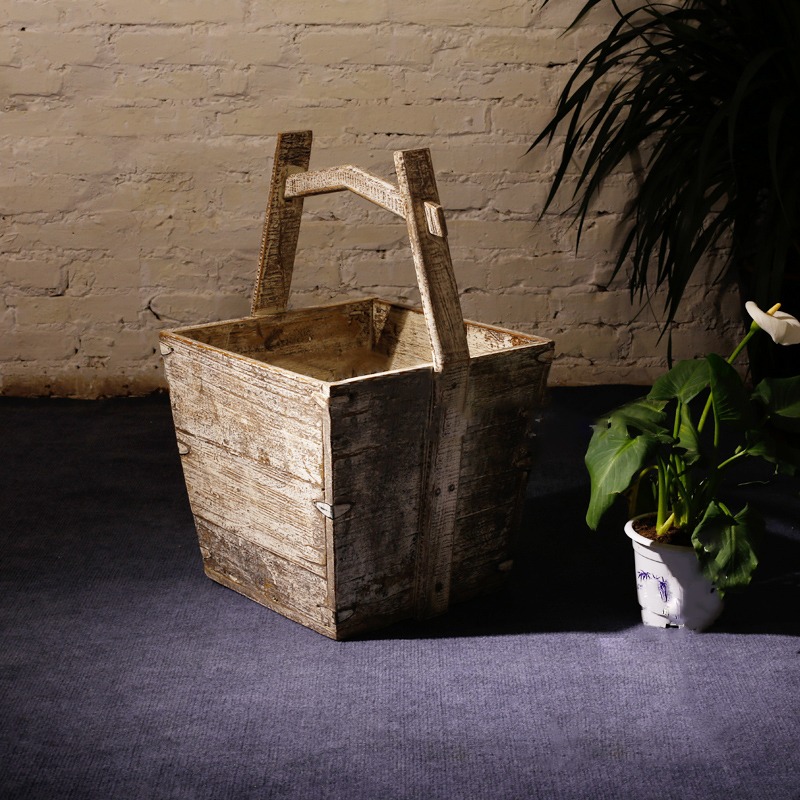 复古做旧实木米斗仿古木质木斗大升艺术收纳老物摆件寓意日进斗金