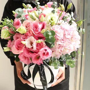 北京鲜花速递花艺园玫瑰绣球蝴蝶兰郁金香生日鲜花抱抱桶礼盒鲜花