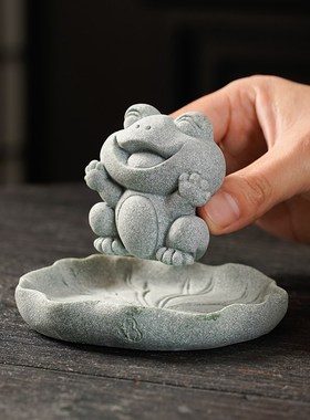 创意可爱荷叶小青蛙呱呱蛙茶宠茶玩摆件鱼缸造景盆栽园艺桌面装饰