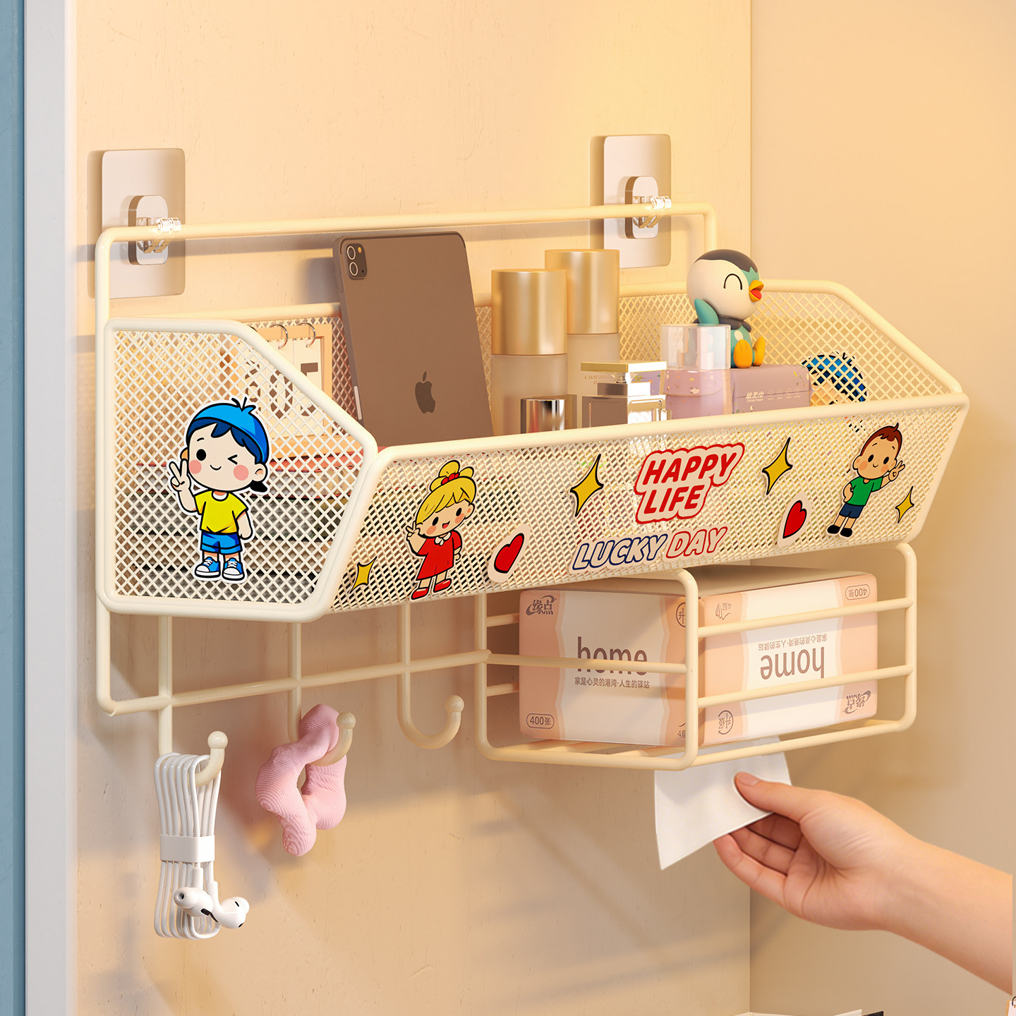 学生宿舍墙上收纳置物架寝室卧室贴墙挂架床头床上挂壁免打孔挂篮