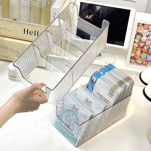 面膜收纳盒亚克力梳妆台透明分格盒桌面化妆品大容量护肤品置物架