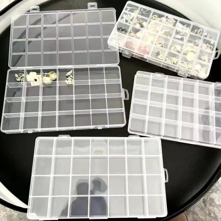 【清仓】透明首饰收纳盒固定格子防蹿格美甲盒戒指耳环串珠发饰盒
