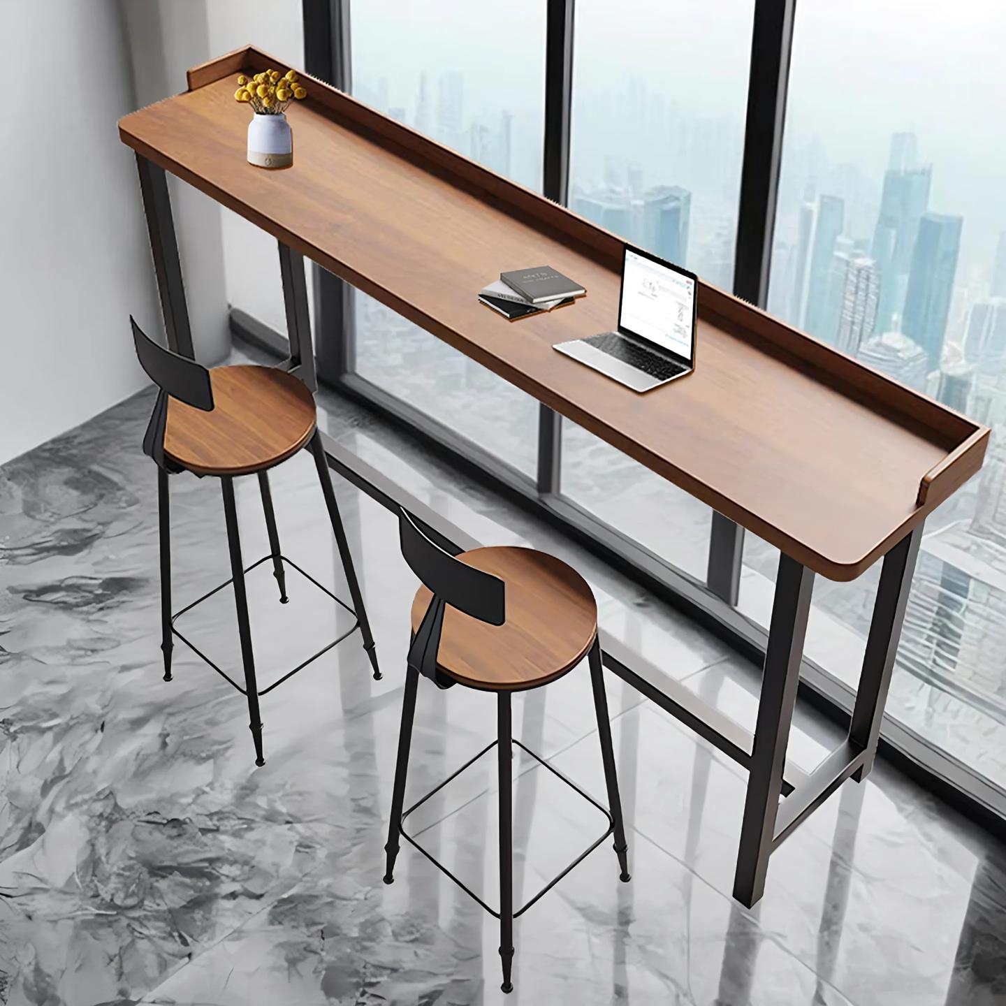 铁艺高脚吧台桌阳台实木桌子奶茶长桌酒吧桌椅组合家用挡板长条桌