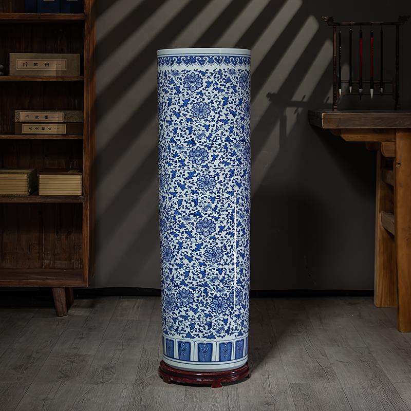 景德镇陶瓷青花落地大花瓶箭筒客厅中式插花装饰书房字画收纳摆件