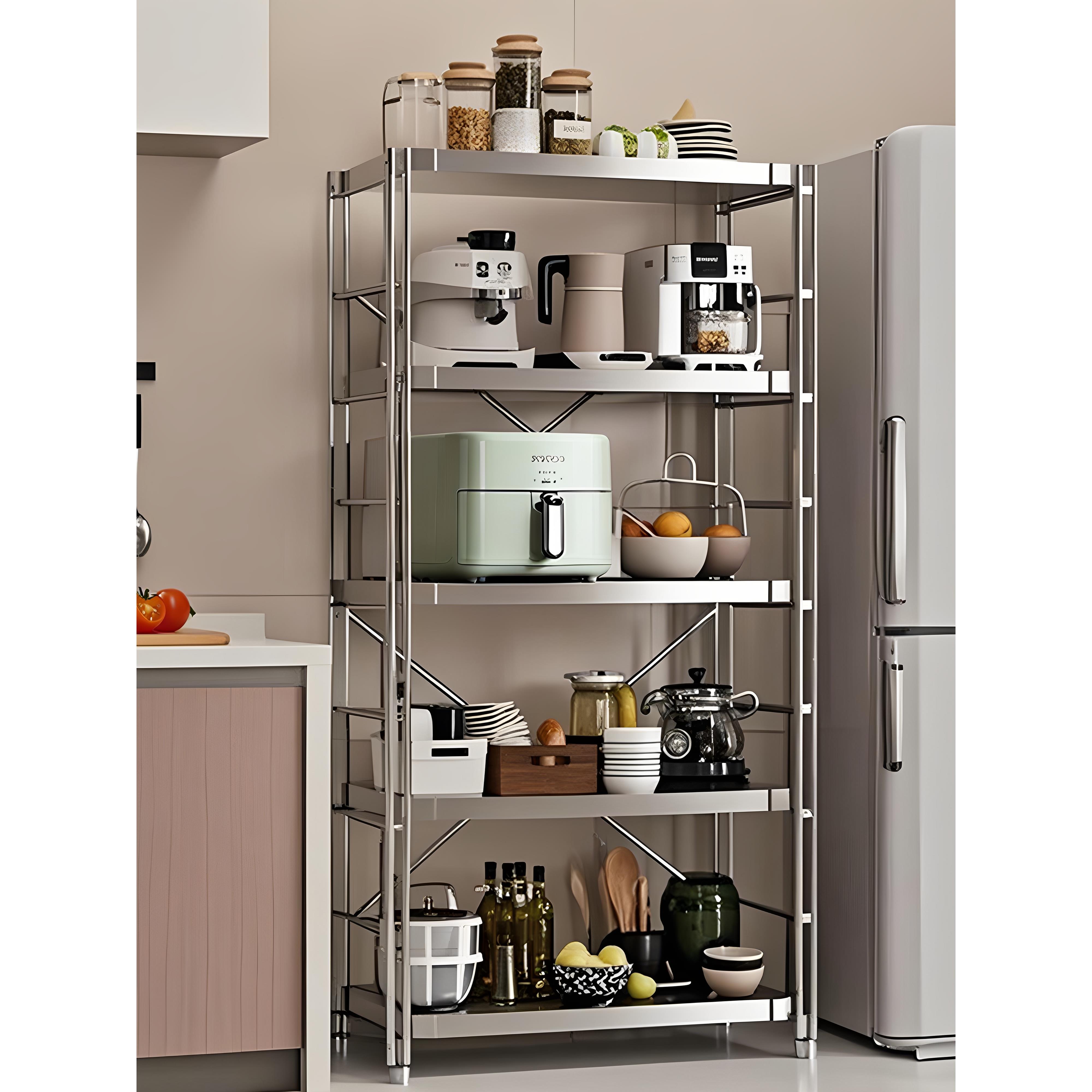 厨房不锈钢置物架落地烤箱微波炉收纳架家用货架阳台多层储物架子