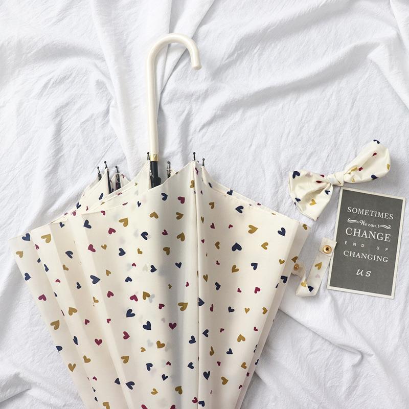 遮阳女韩国小清新简雨伞女自动长伞柄弯勾学生黑胶约太阳伞条纹伞