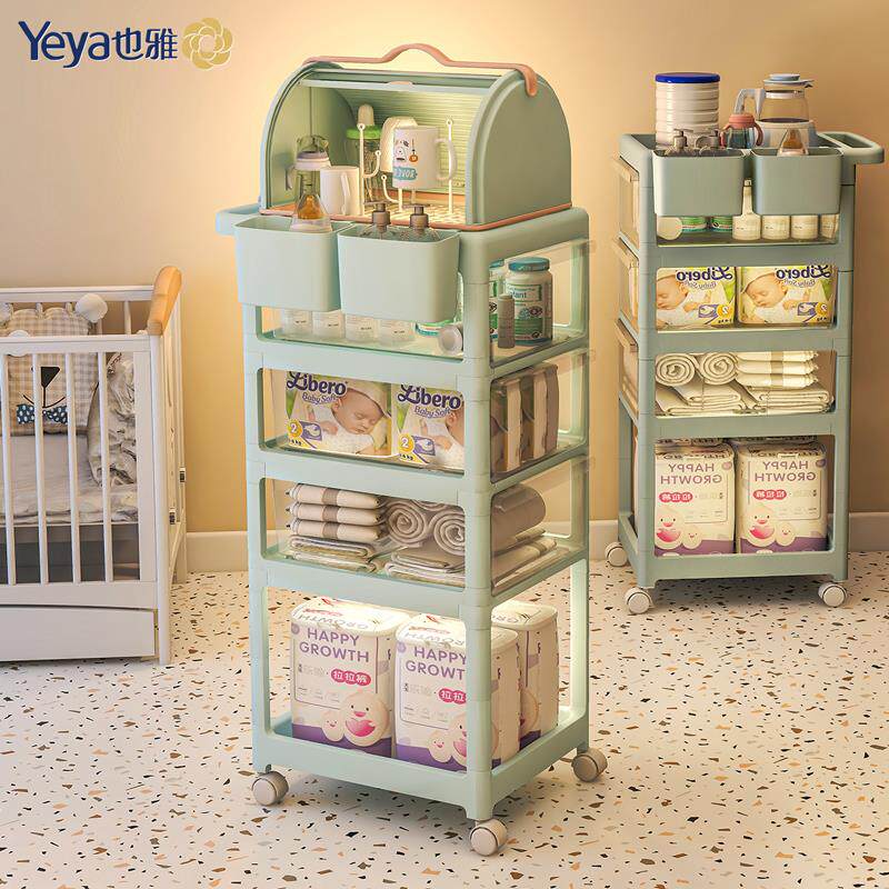 也雅婴儿收纳推车新生儿用品置物架储物带轮卧室手推架零食车家用