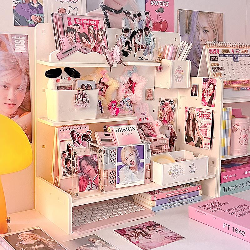 桌面洞洞板追星女孩小卡书桌布置吧唧谷子展示置物架ins风收纳盒
