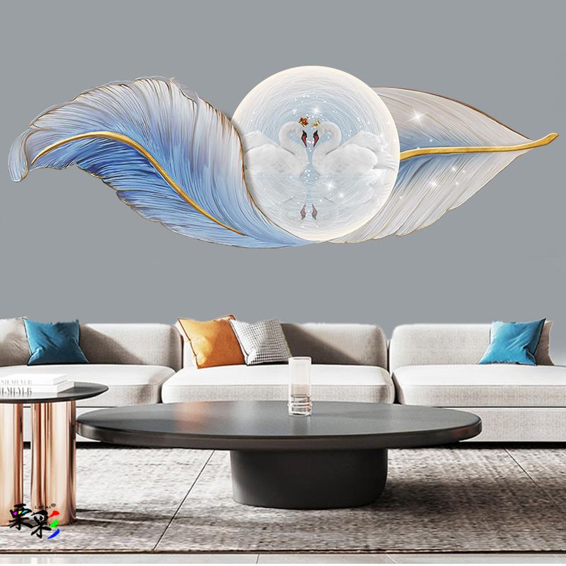客厅LED灯光装饰挂画沙发背景墙挂画壁画房间卧室壁画羽毛床头画