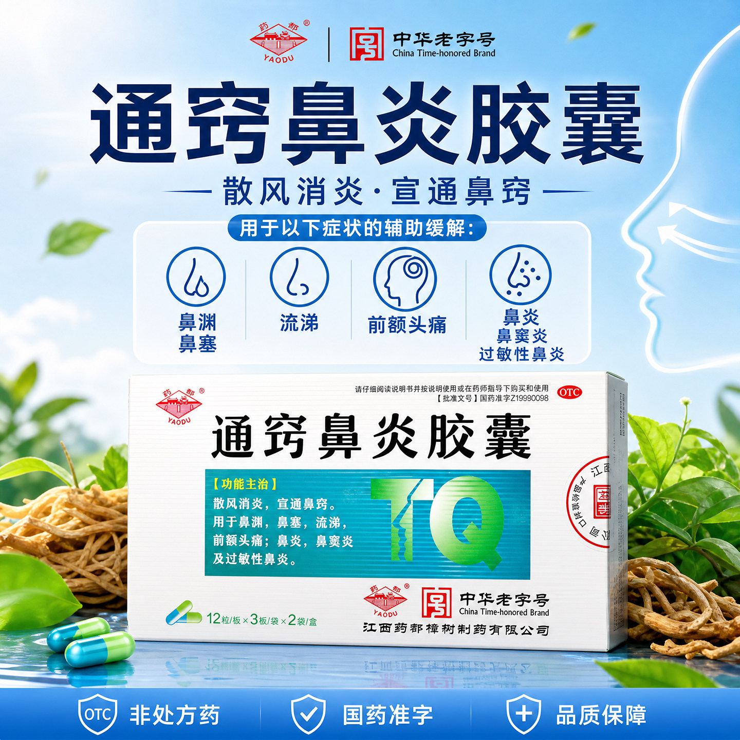 【药都】通窍鼻炎胶囊0.4g*72粒*1瓶/盒过敏性鼻炎鼻窦炎鼻塞流涕鼻炎