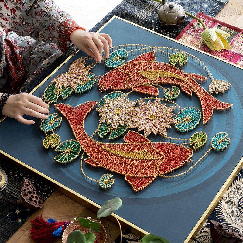 墙蛙莲年有鱼diy礼物手工制作绕线钉子画材料送长辈锦鲤装饰挂画,家居饰品,DIY/数字油画,淘宝优惠券,粉丝福利购,淘宝优惠卷