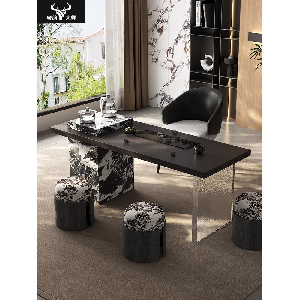 意式茶桌家用小茶台轻奢极简客厅小型高级感泡茶桌岩板阳台茶桌椅