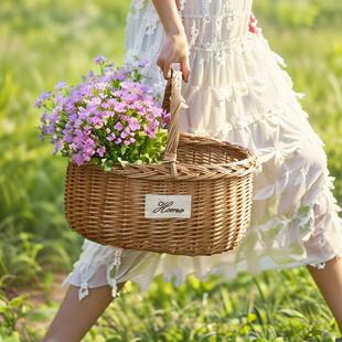 手工柳条户外野餐篮挎包购物篮水果篮竹编竹篮储存小篮子