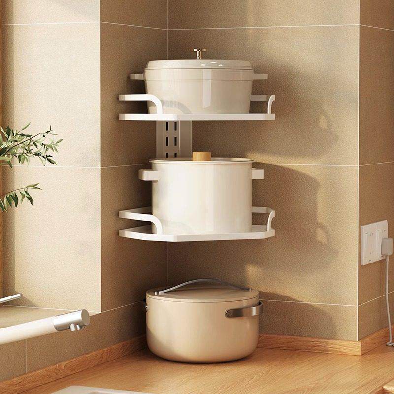 锅架壁挂可调节三角厨房家用多层置物架转角竖放挂墙锅具收纳层架